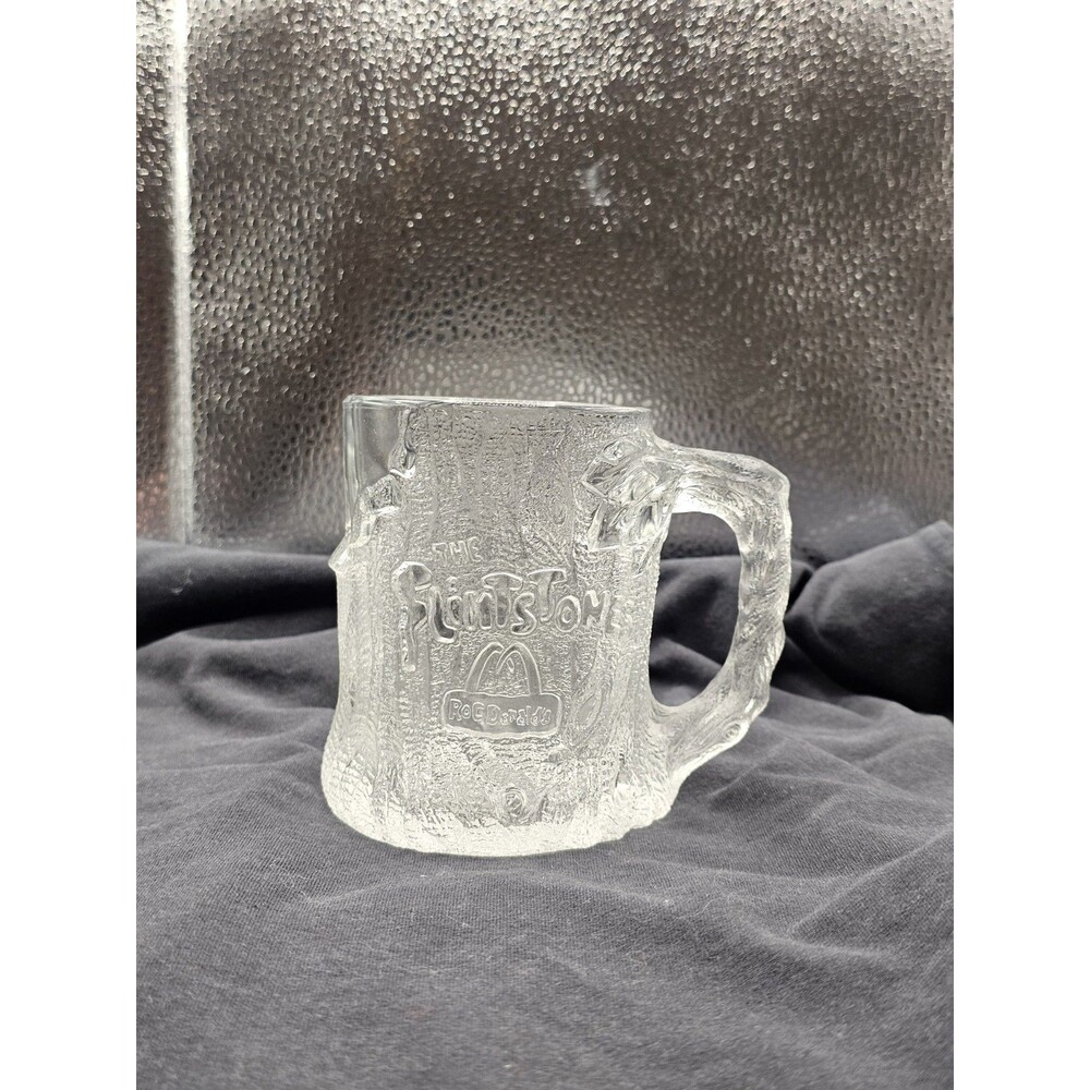Vintage 1993 McDonalds Flintstones Glass Mug Tree Stump RocDonalds Collectible